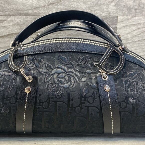 Christian Dior Trotter Floral Embroidered Handbag – Black Canvas – Authentic - Picture 1 of 9